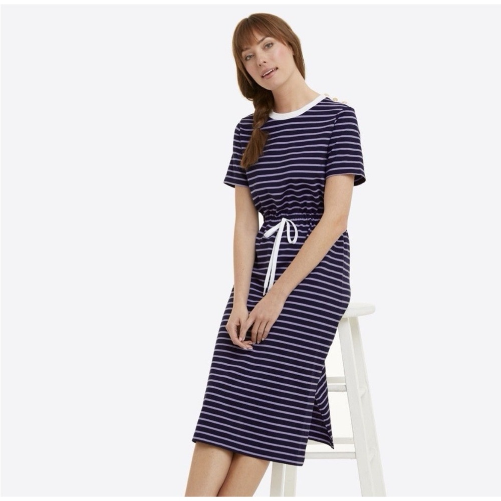 Draper James Tie Waist Midi T-Shirt Dress Nassau Navy Blue Purple Marine Size XS